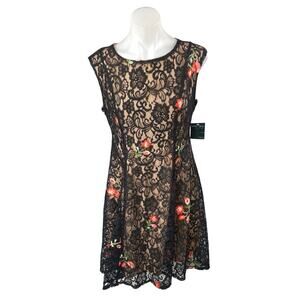 NEW Gabby Skye Black Lace Floral Embroidered Sleeveless Mini Fit & Flare Dress 6